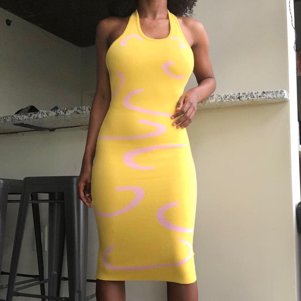 SOLD DO NOT BUY ♡ midi yellow and pink abstract dress ♡